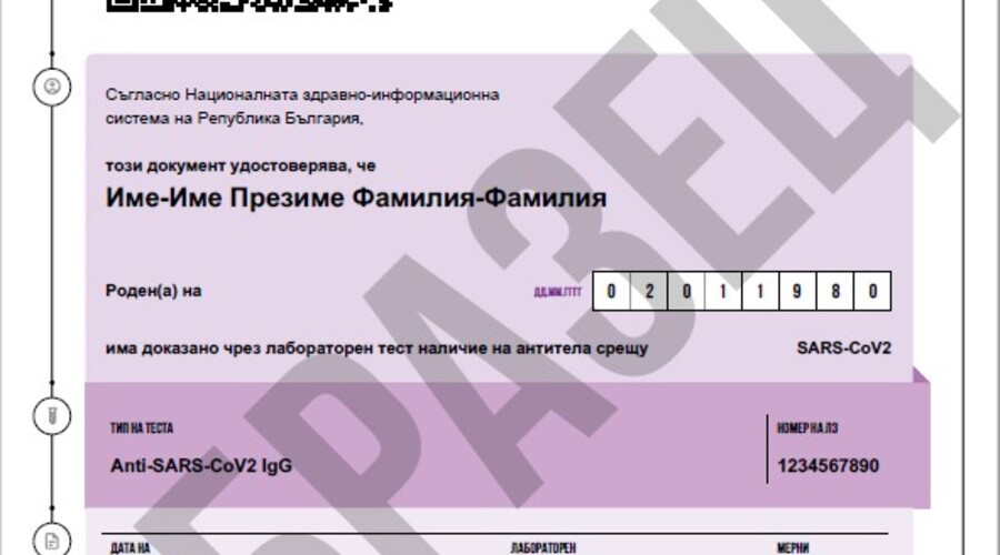 Информационно обслужване разработи удостоверение за наличие на антитела